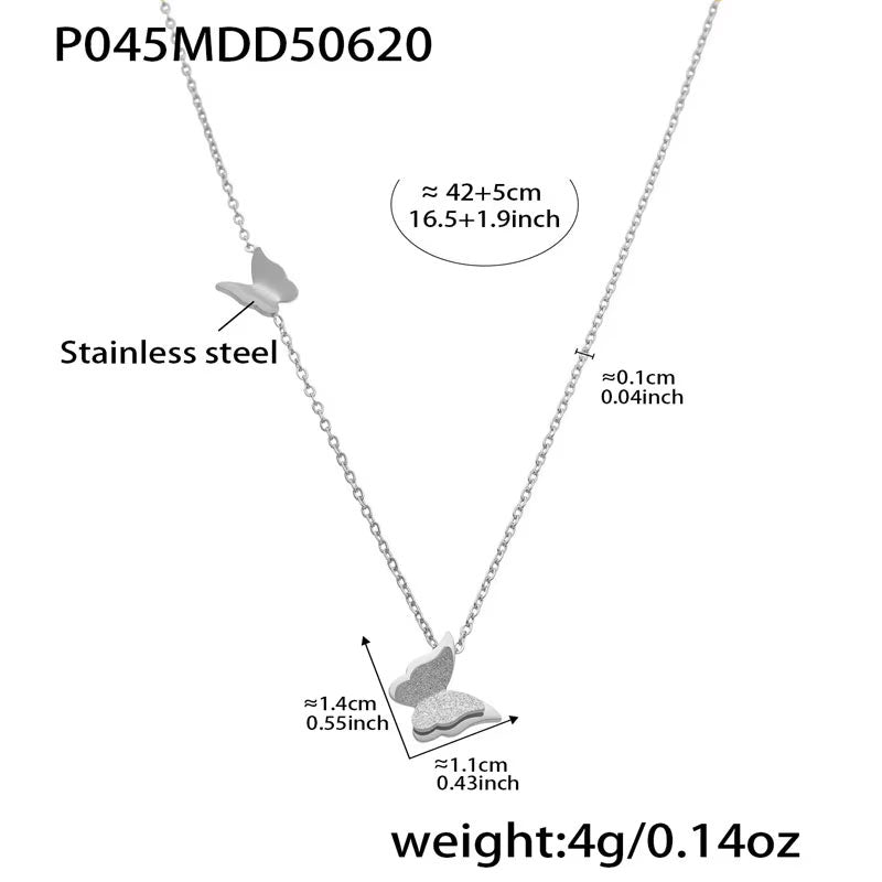 Casual Anti Tarnish Gold Necklace 18K Real Stainless Steel Butterfly Necklace Set for Women Girls