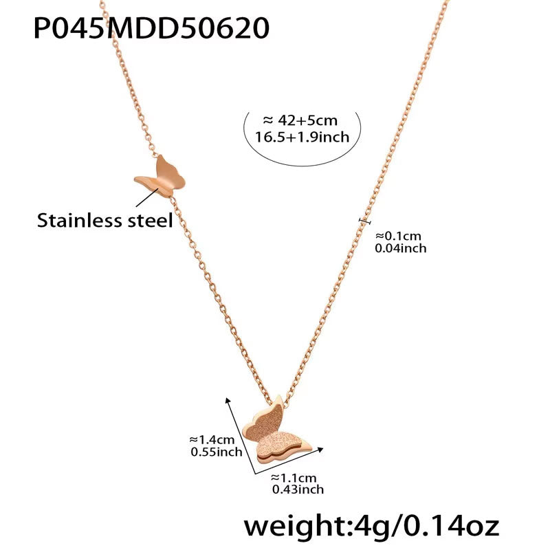 Casual Anti Tarnish Gold Necklace 18K Real Stainless Steel Butterfly Necklace Set for Women Girls