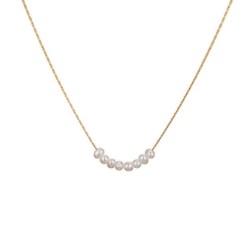 Eight Freshwater Pearl Necklace Short Collar Choker Small Smiling Bamboo Chain Gold Plated Rose Pendant Geometric Shape Gift