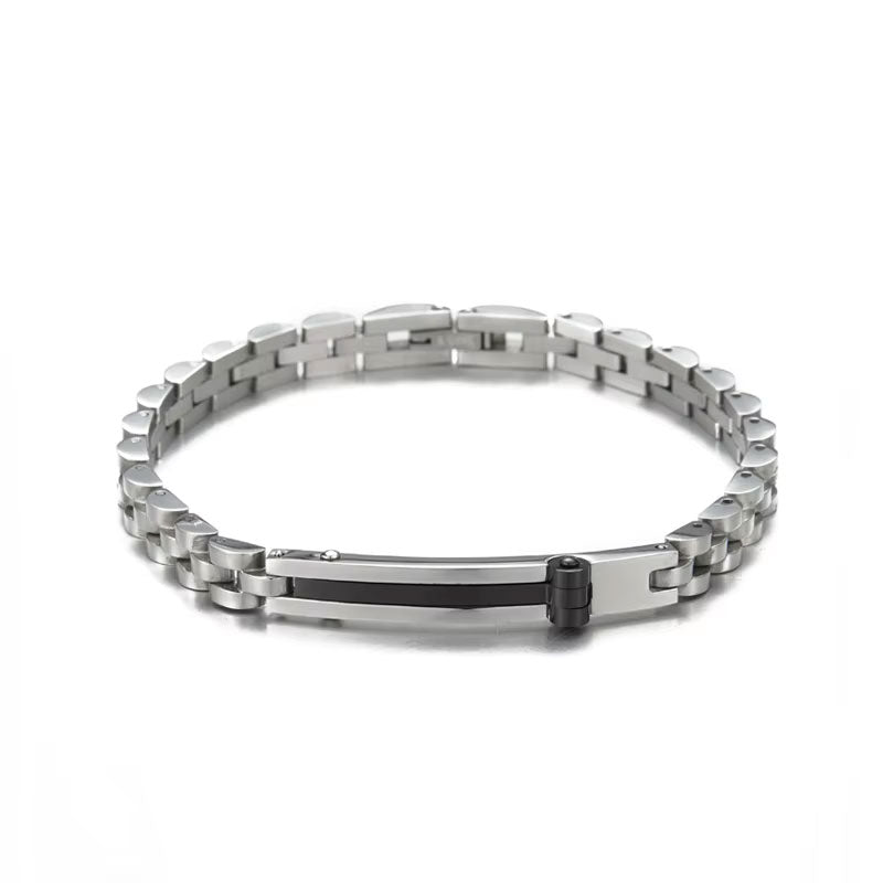Women's Stainless Steel Beaded Bracelet with Geometric Curved Plate Band Fashion Jewelry Watch Strap Style Accessories