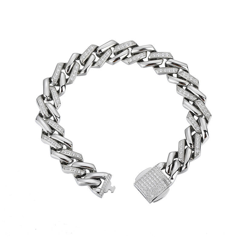 Fashion Wholesale Anti-Allergy High Polish Waterproof Stainless Steel Man Zircon Cuban Link Chain Bracelet
