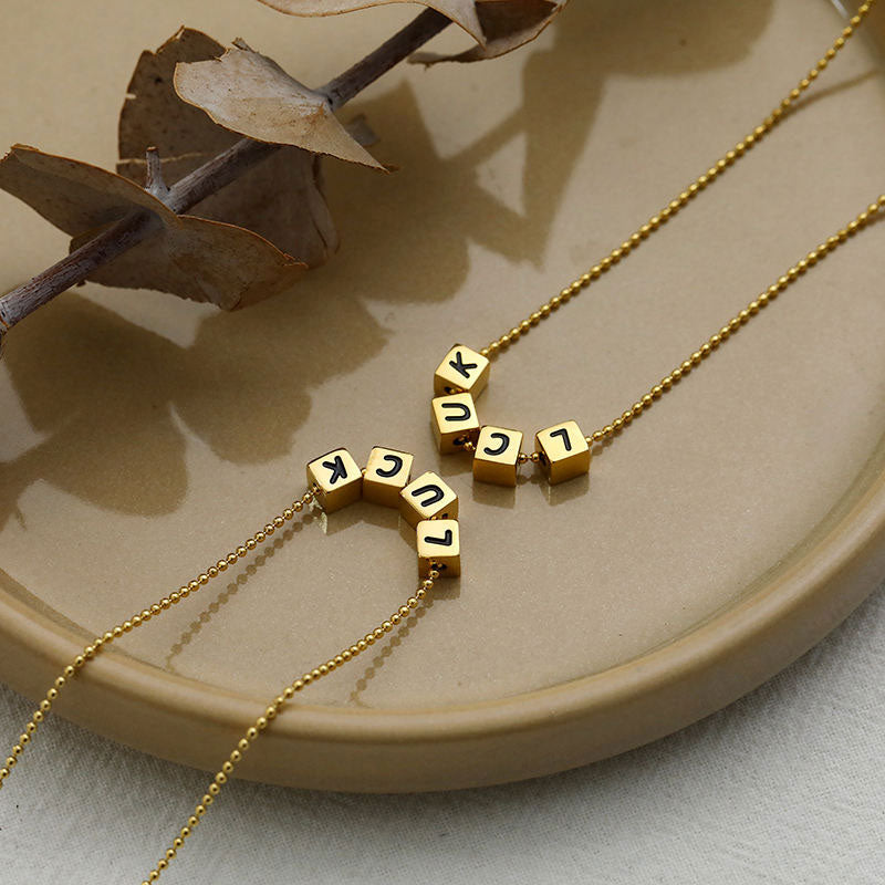 Hip Hop Style Durable Luck Word Fine Jewelry Necklaces Stainless Steel Custom Name Fashion Pendant Necklaces for Women/Men