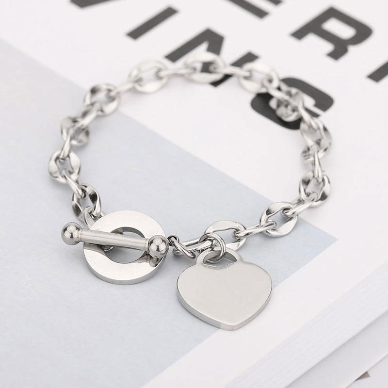 High Quality New Design Custom Silver Color Stainless Steel Heart Bracelet for Women
