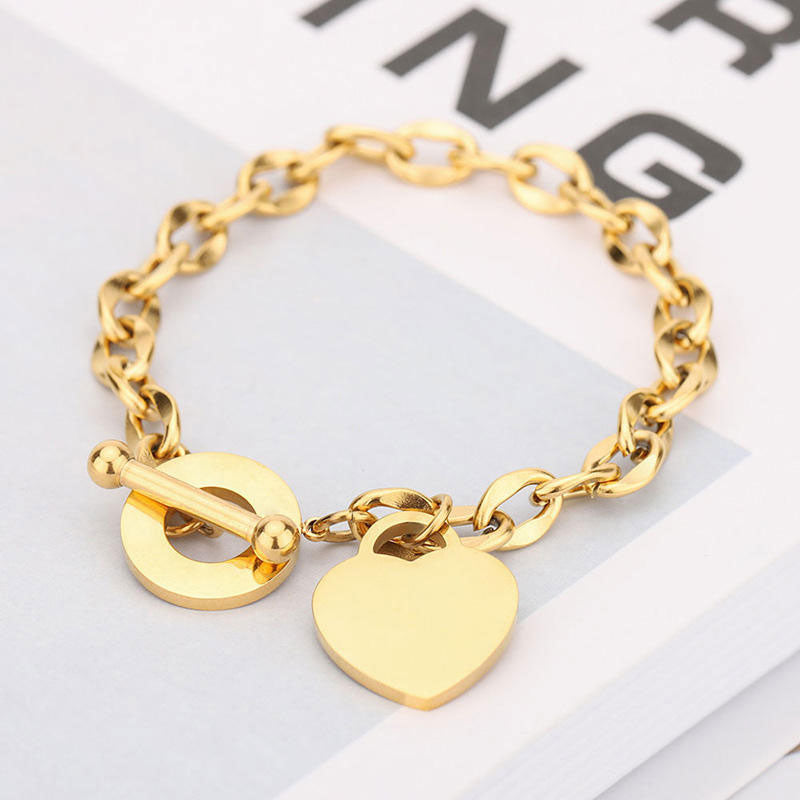 High Quality New Design Custom Silver Color Stainless Steel Heart Bracelet for Women