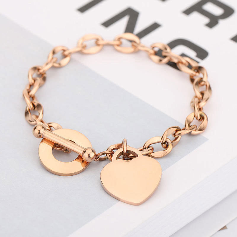 High Quality New Design Custom Silver Color Stainless Steel Heart Bracelet for Women