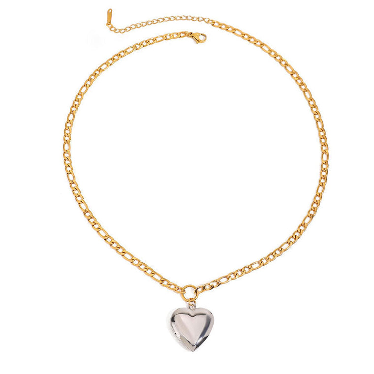 Hypoallergenic Gold and Silver Color Matching Heart-shaped Pendant 18K Gold-plated Stainless Steel Heart-shaped Necklace