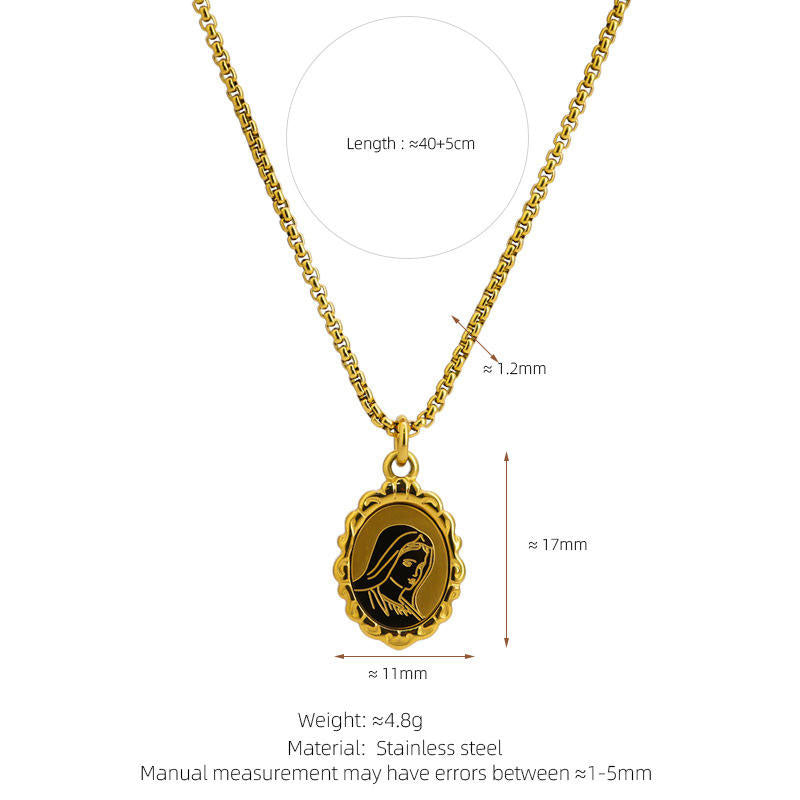 New Design Wholesale Non Tarnish Stainless Steel PVD 18K Gold Plated Virgin Mary Coin Pendant Necklace