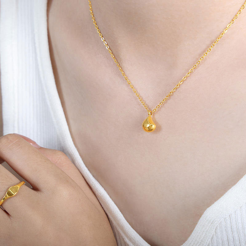 Wholesale Stock Romantic Stainless Steel Water Drop Pendant Necklace 18K Gold Plated Commuter Necklace for Women Colliers Femmes