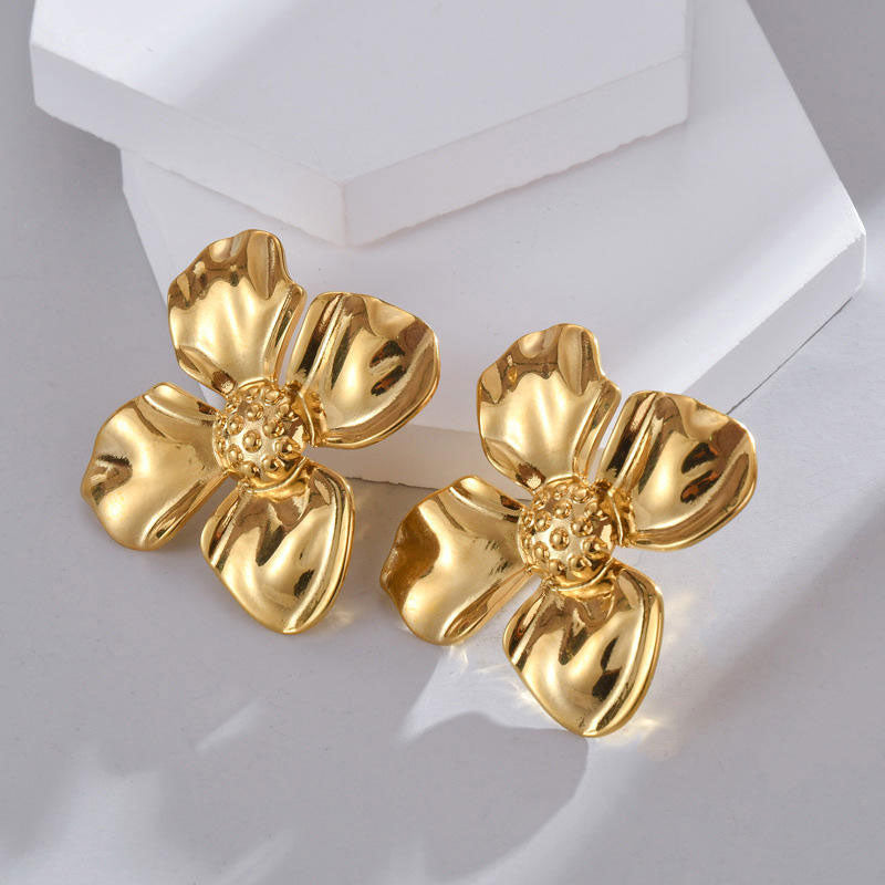 Non Tarnish Wholesale Waterproof Non Tarnish Stainless Steel PVD 18K Gold Plated Hypoallergenic Pressed Women's Flower Earrings