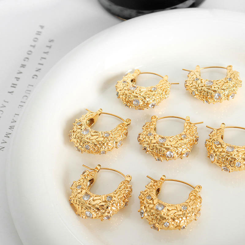 New Designed Zircon Luxury Earrings 316L Stainless Steel 18K Gold Jewelry Earrings for Women