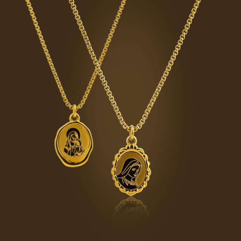 New Design Wholesale Non Tarnish Stainless Steel PVD 18K Gold Plated Virgin Mary Coin Pendant Necklace