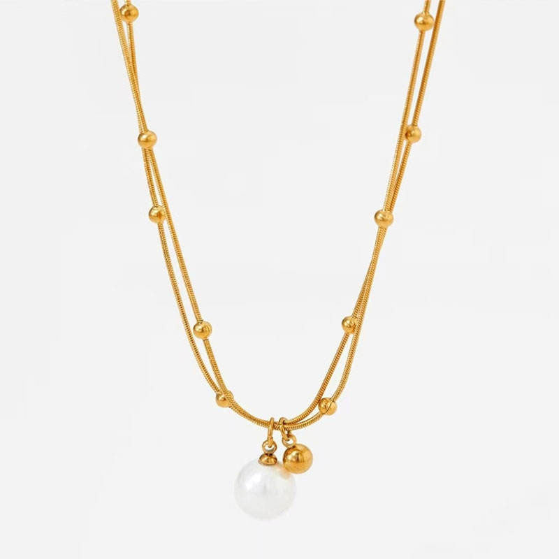 Minimalist Waterproof Charm Anti Tarnish Stainless Steel Solid Gold Jewelry Pearl Pendant Necklace 14k for Women