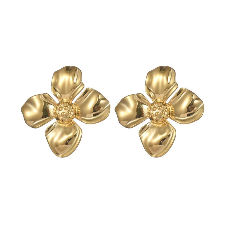 Non Tarnish Wholesale Waterproof Non Tarnish Stainless Steel PVD 18K Gold Plated Hypoallergenic Pressed Women's Flower Earrings