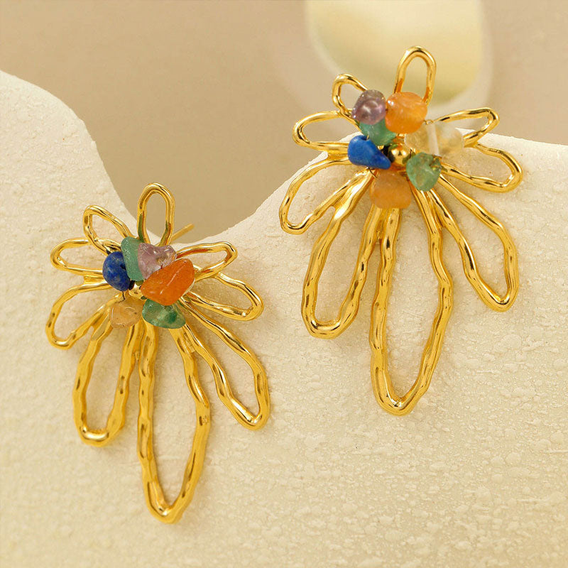 Exaggerated Fade Resistant Hollowed-Out Flower Fine Jewelry Stud Earrings Stainless Steel Fashion Floral Earrings for Women