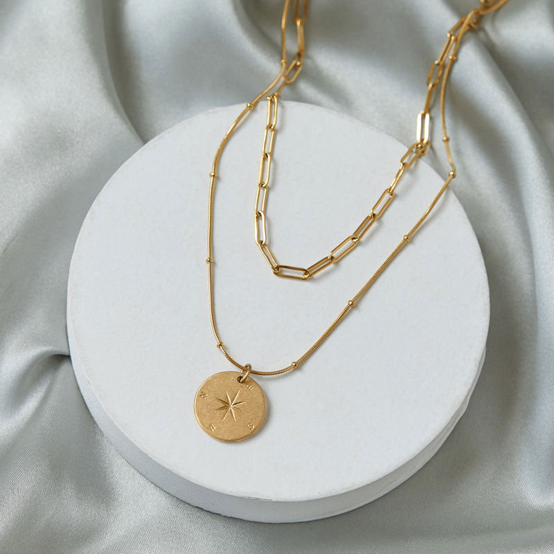 Wholesale Customized Anti-Allergy Stainless Steel Round Engrave Compass Necklace