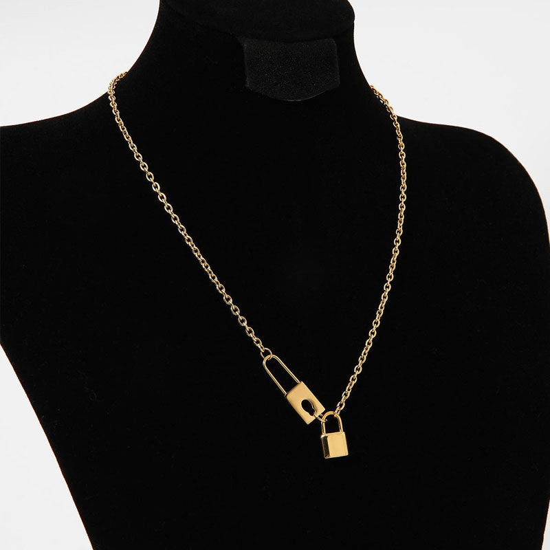 Wholesale 18K Gold Plated PVD Padlock Lock Pendant Necklace Romantic Style Women's Fashion Jewelry Collier En Acier Inoxydable