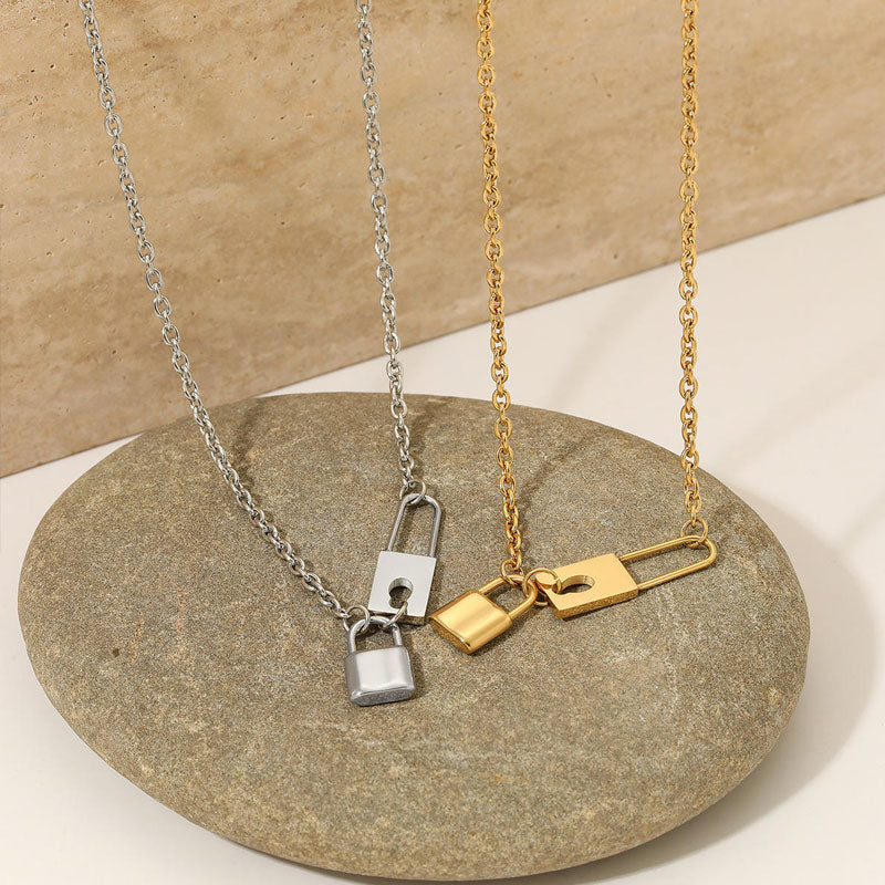 Wholesale 18K Gold Plated PVD Padlock Lock Pendant Necklace Romantic Style Women's Fashion Jewelry Collier En Acier Inoxydable