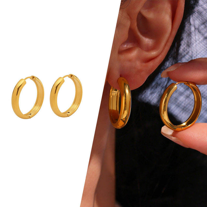 Wholesale Trendy Anti Tarnish 18K PVD Stainless Steel Fine Loop Earrings for Women Gold Plated Hoop Design