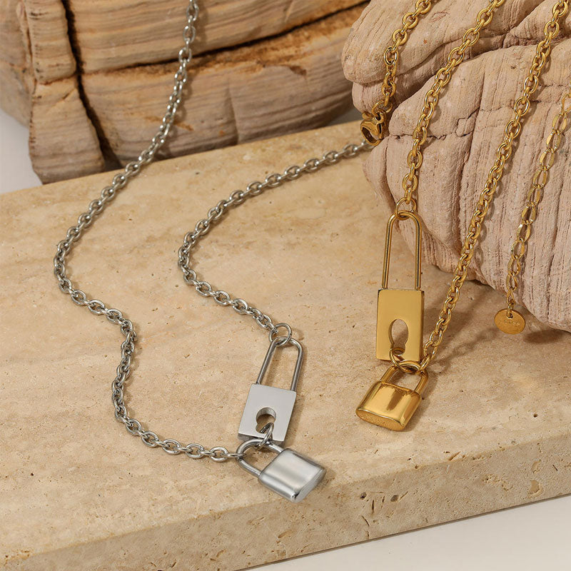 Wholesale 18K Gold Plated PVD Padlock Lock Pendant Necklace Romantic Style Women's Fashion Jewelry Collier En Acier Inoxydable