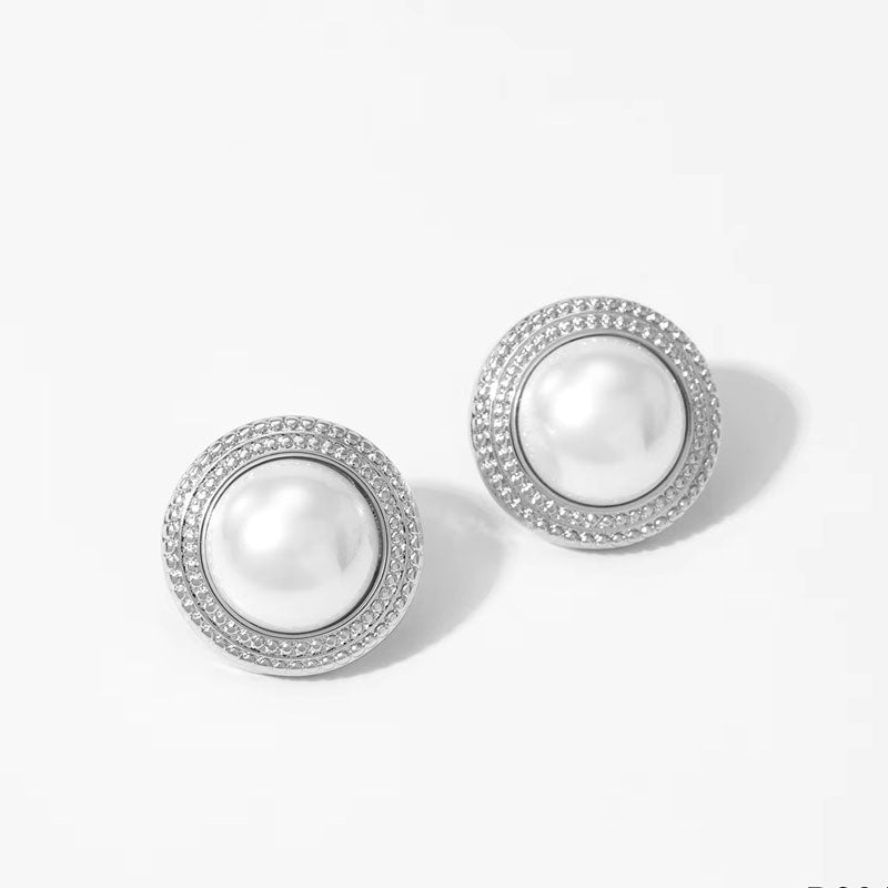 Luxury Heart Shaped Pearl Charm Stainless Steel Stud Earrings Flower Shaped Diamond Zircon Stud Earrings Women Jewelry