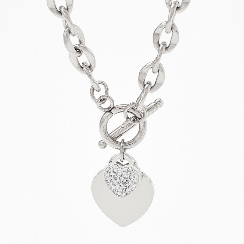 New Fashion Gold Plated Stainless Steel Necklace for Women Smooth INS Heart Buckle Wholesale Jewelry
