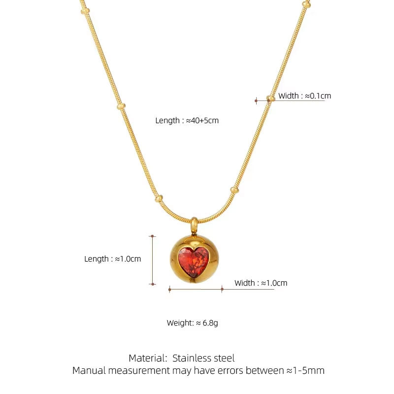 Romantic Anti Tarnish Gold Necklace 18K Real Stainless Steel Zircon Heart Emerald Necklace Set for Women Men Girls