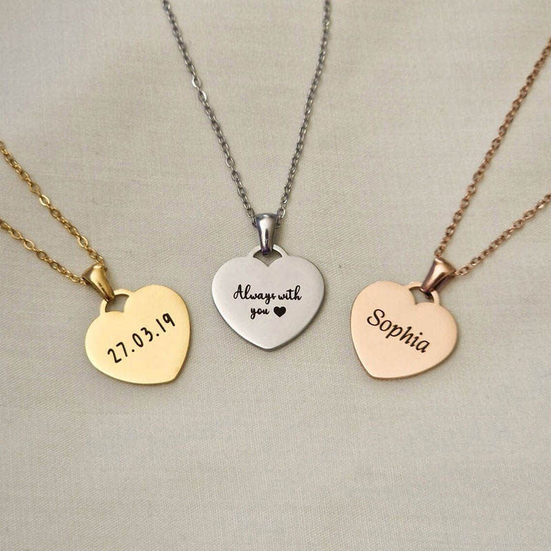 Anti Tarnish Gold Necklace 18K Real Stainless Steel Fine Jewelry Custom Letter Heart Necklaces for Women Men