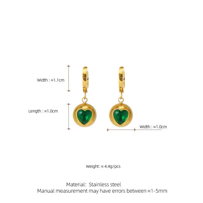 Romantic Anti Tarnish Gold Necklace 18K Real Stainless Steel Zircon Heart Emerald Necklace Set for Women Men Girls
