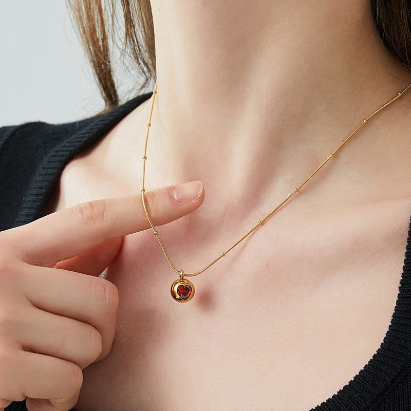 Romantic Anti Tarnish Gold Necklace 18K Real Stainless Steel Zircon Heart Emerald Necklace Set for Women Men Girls