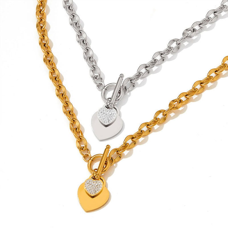 New Fashion Gold Plated Stainless Steel Necklace for Women Smooth INS Heart Buckle Wholesale Jewelry