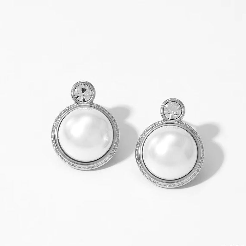 Luxury Heart Shaped Pearl Charm Stainless Steel Stud Earrings Flower Shaped Diamond Zircon Stud Earrings Women Jewelry