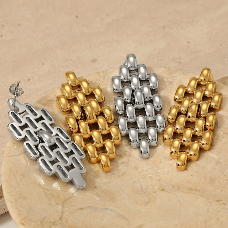 Bohemian Style Gold Plated Stainless Steel Stud Earrings Classic Women's Jewelry with Drop Watchband