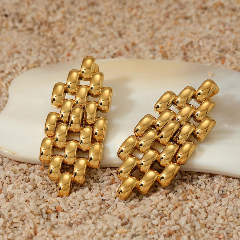 Bohemian Style Gold Plated Stainless Steel Stud Earrings Classic Women's Jewelry with Drop Watchband