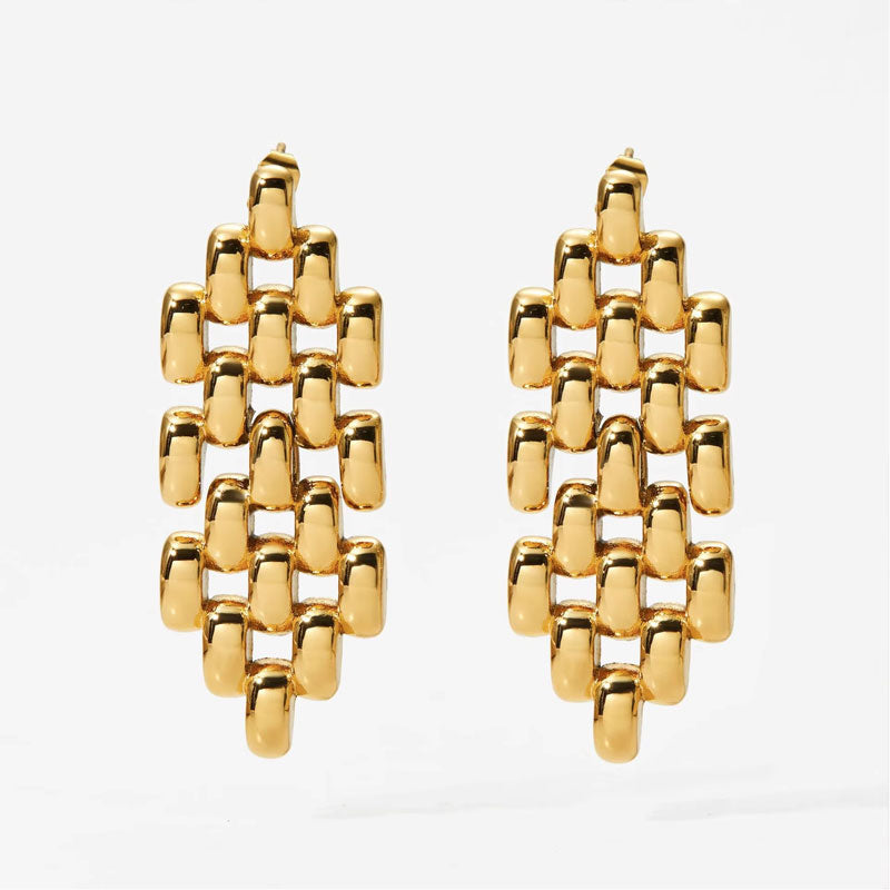Bohemian Style Gold Plated Stainless Steel Stud Earrings Classic Women's Jewelry with Drop Watchband