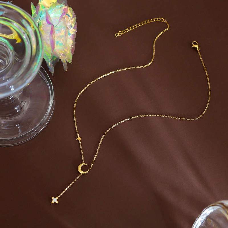 2025 New Design Wholesale Non Tarnish Stainless Steel PVD 18K Gold Plated Star Moon Pendant Necklace