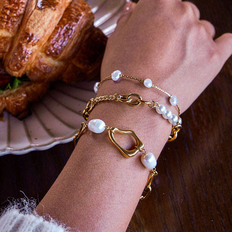 Trengy Anti Tarnish Fine Chain Link Luxury Ladies' Stainless Steel Dainty Chain Pearl Bracelet for Women