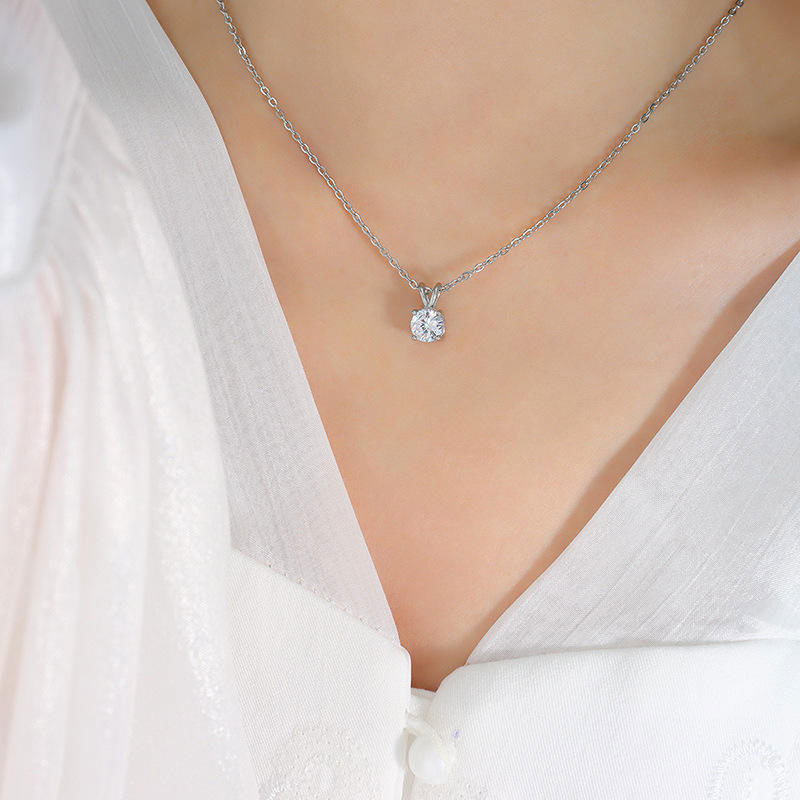 Korean Style Ins Style Women's Simple Stainless Steel Gold-plated 18k Gold Inlaid Single Zircon Pendant Necklace