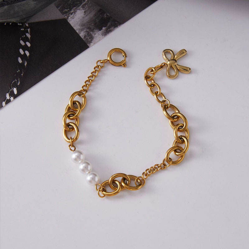 Trengy Anti Tarnish Fine Chain Link Luxury Ladies' Stainless Steel Dainty Chain Pearl Bracelet for Women