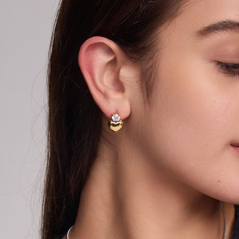 High Quality Stainless Steel Heart Love Stud Earrings Classic New Design with Gold Plating Tiny Cubic Zircon Fashion Jewelry