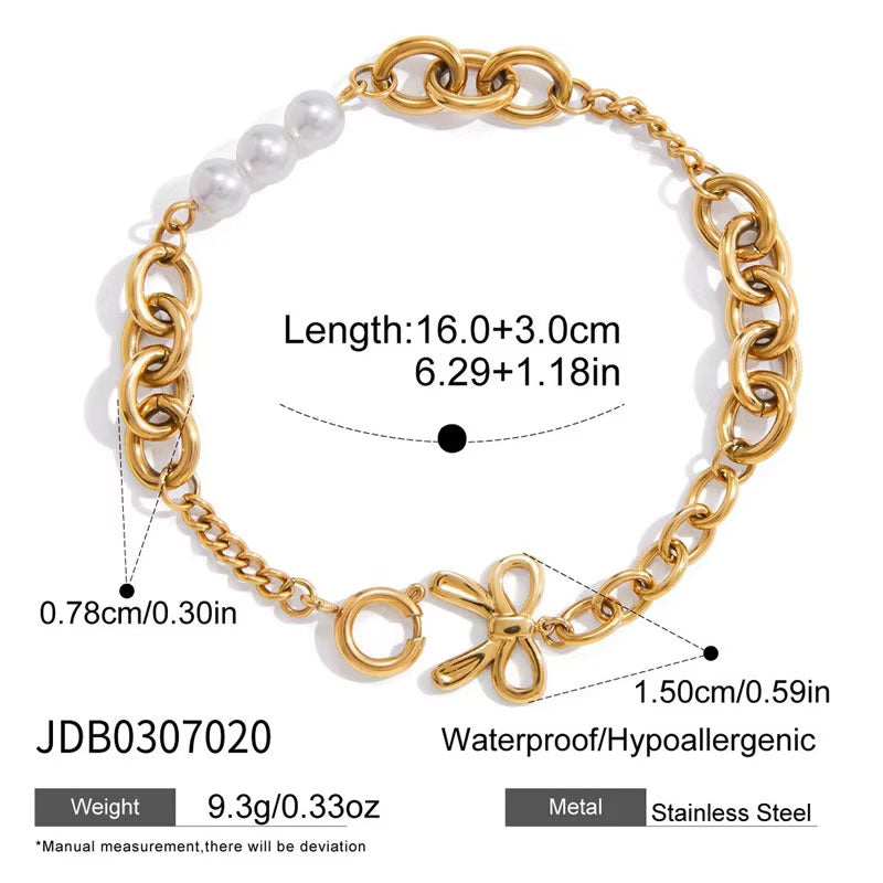 Trengy Anti Tarnish Fine Chain Link Luxury Ladies' Stainless Steel Dainty Chain Pearl Bracelet for Women