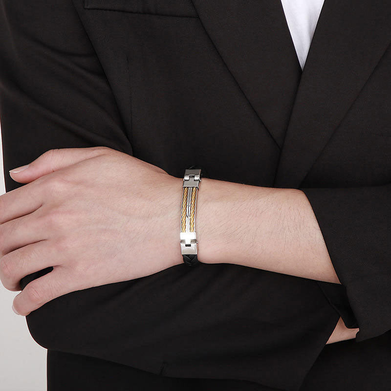 New Design Wholesale Custom Stainless Steel Braided Leather Man Bracelet