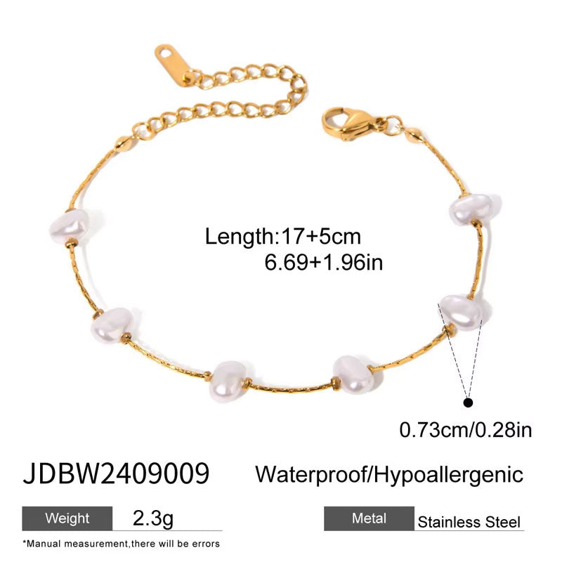 Trengy Anti Tarnish Fine Chain Link Luxury Ladies' Stainless Steel Dainty Chain Pearl Bracelet for Women