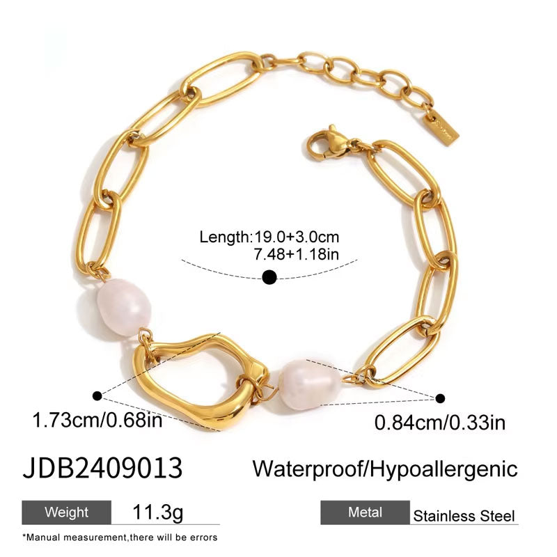 Trengy Anti Tarnish Fine Chain Link Luxury Ladies' Stainless Steel Dainty Chain Pearl Bracelet for Women