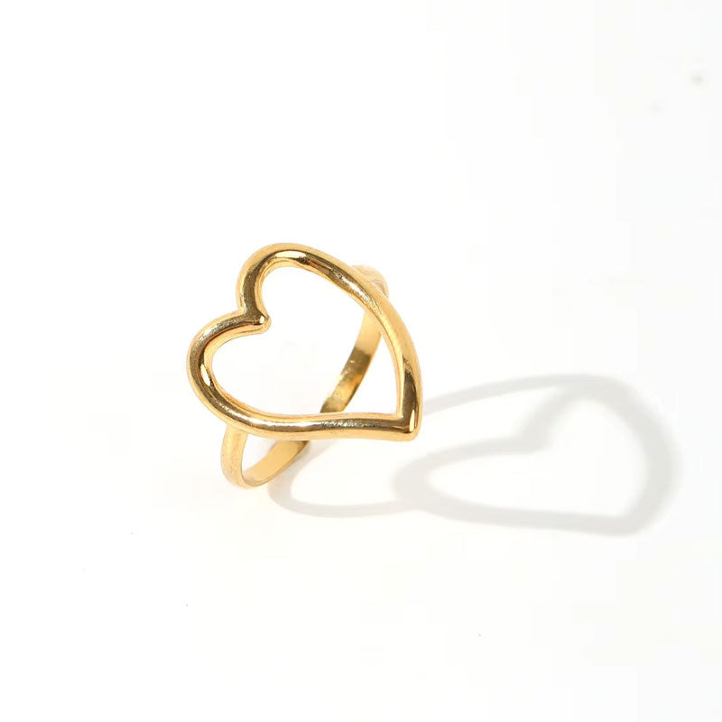 European and American Retro Stainless Steel Ring Women's Fashionable and Versatile 18k Gold-plated Leaf love Ring