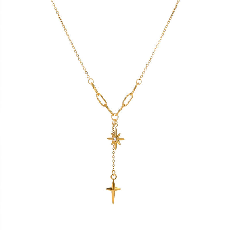 18k Gold Plated Eight-Pointed Star Cross Diamond Fine Jewelry Necklaces Stainless Steel Fashion Pendant Necklaces for Women