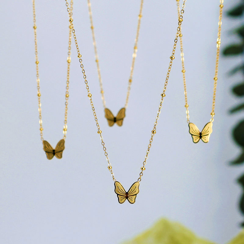 2025 New Design Wholesale Non Tarnish PVD 18K Gold Plated Butterfly Necklace Trendy Chains Style