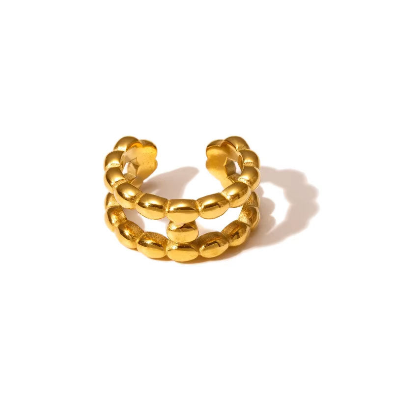 Women's European and American Retro INS Style 18k Gold Stainless Steel Open Ring, Niche Hammer Pattern Fashion Pair Ring