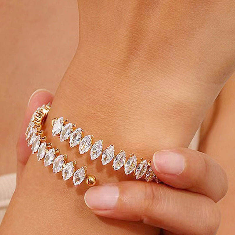 Water Proof Chunky Real Solid Gold Hinged Bangles Stainless Steel Anti Tarnish Jewelry Zircon Bangles for Women