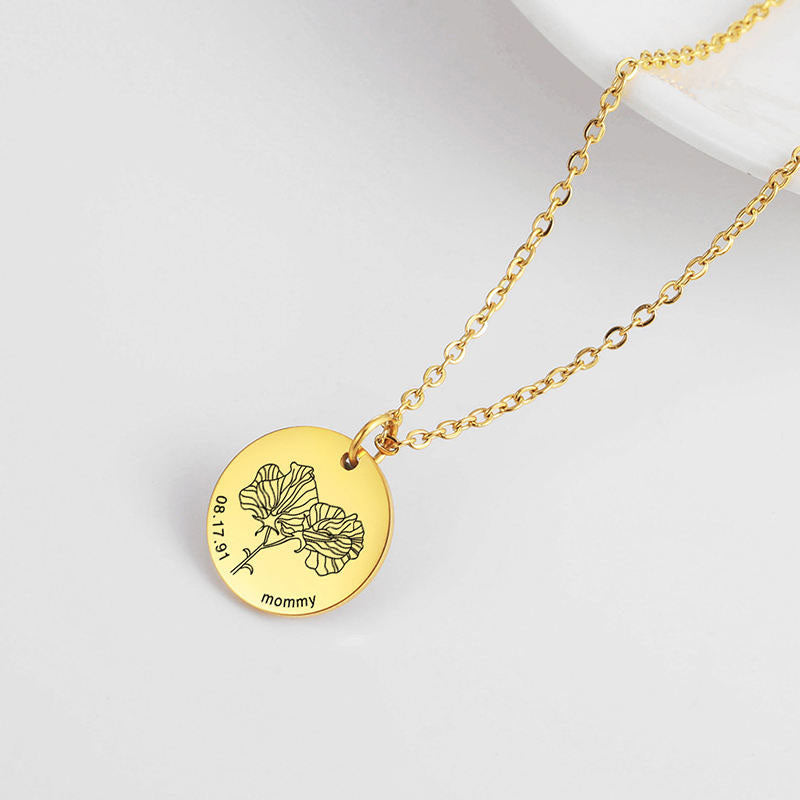 18k Gold Plated New Wholesale Hypoallergenic Tarnish Free High Polish Stainless Steel Birth Month Flower Pendant Necklace
