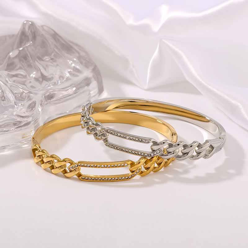 Wholesale Anti-Allergy High Polish Waterproof Stainless Steel Cubic Zirconia Bangle for Women